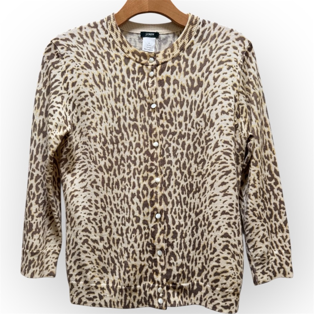 J. Crew Leopard Print Wool Cardigan size M